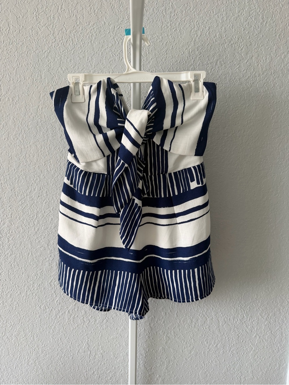 Lulu's Navy & White Strapless Tie-Front Romper - Picture 6 of 8